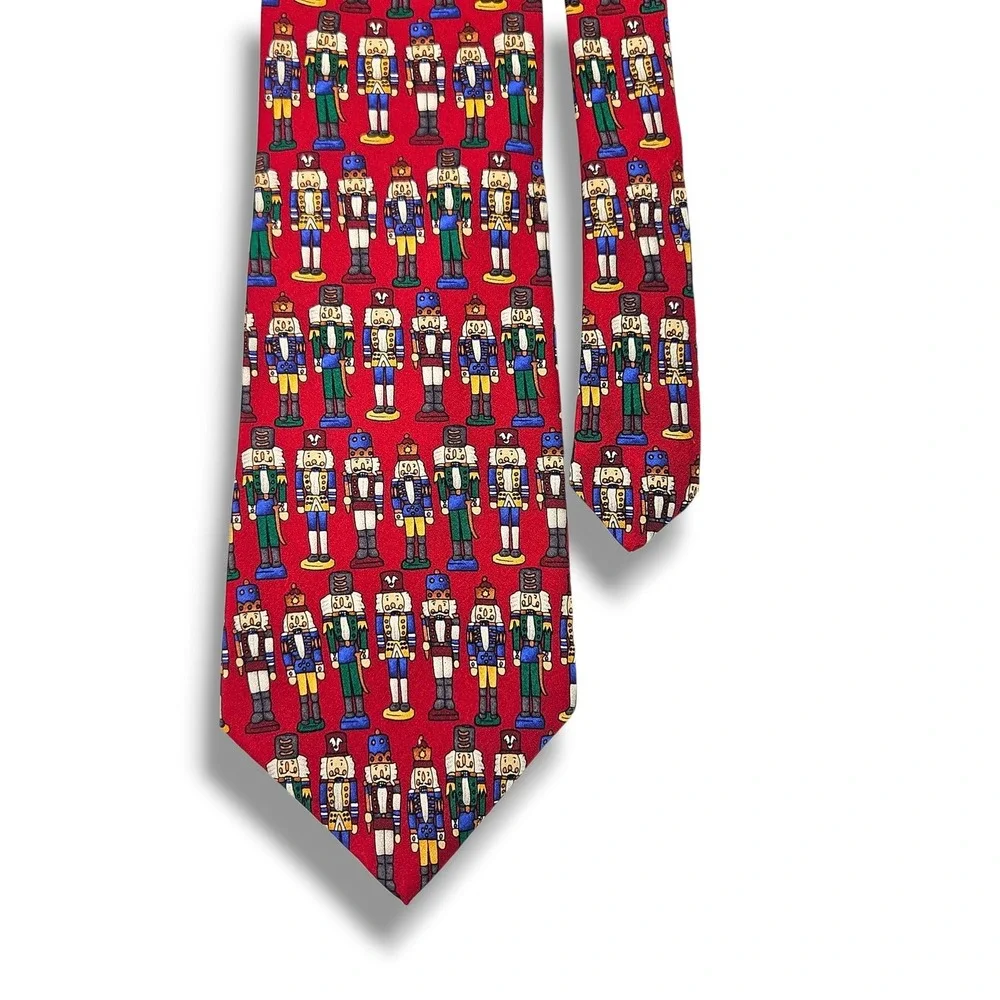 UNICEF Vintage Silk Necktie Nutcracker Christmas Red Holiday Charity Made USA OS